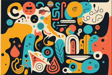 Vector hand drawn flat design abstract doodle pattern