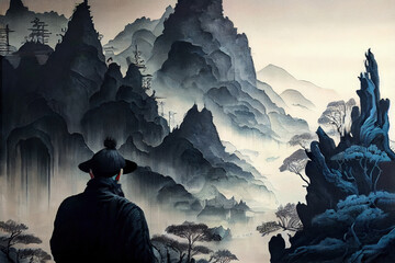 Chinese style landscape painting.