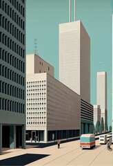 Modern skyscraper facades in business district.