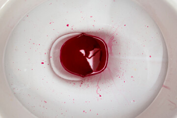 Ceramic toilet bowl with bloody red paint
