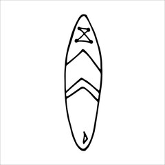 Sup board for surfing doodle style vector illustration isolated on white