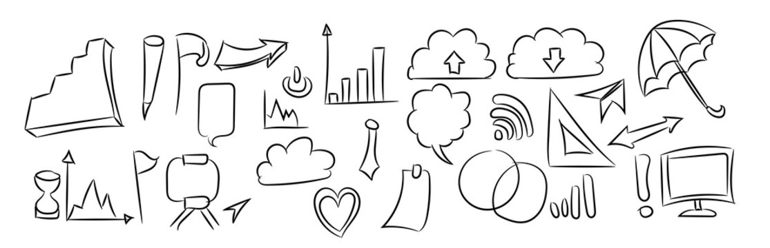 Set of Business illustration Hand drawn doodle Sketch line vector