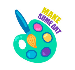 Make some art text with color paints palette and artist brush. Illustration in cartoon sticker design