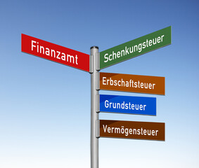Obraz premium Wegweiser, Steuerarten, bei denen Vermögen die Besteuerungsgrundlage ist