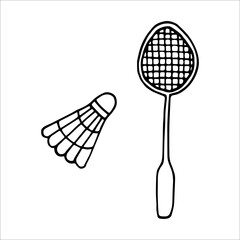 Badminton set doodle style vector illustration isolated on white background