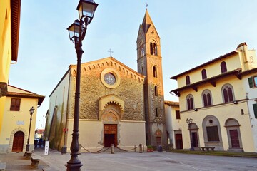 cityscape of Piazza dei Vicari in the municipality of Scarperia in the province of Florence, Italy