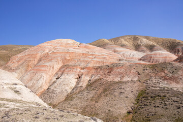 Fototapeta na wymiar Mountains with red stripes. Khizi region. Azerbaijan.