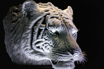 Majestic transculent tiger ice statue with ferociously staring eyes