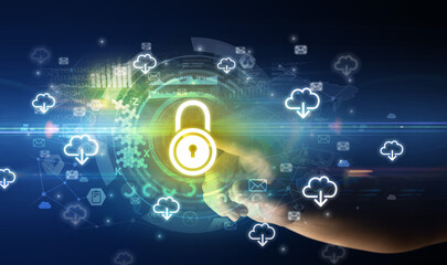 touching with soft gesture multimedia screen with future technology concept