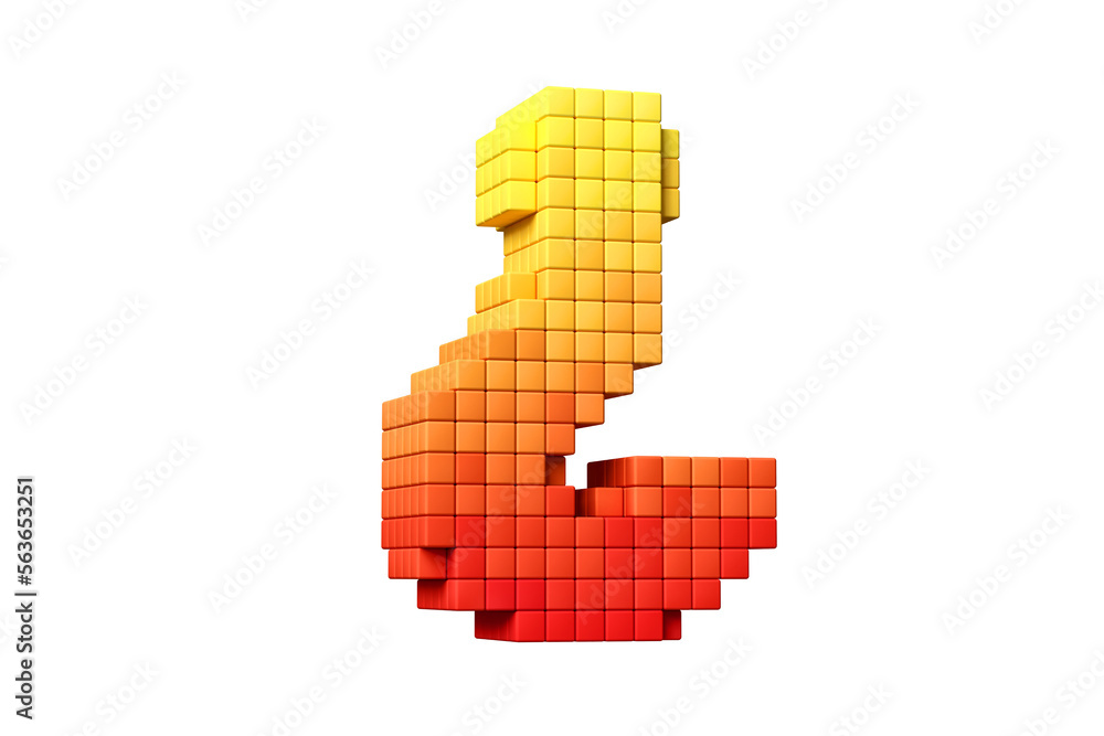 Poster pixel art style question mark in orange to yellow. high definition 3d rendering design stylized like