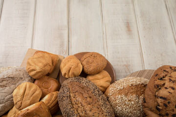 Freshly baked wheat bread loaf breakfast table