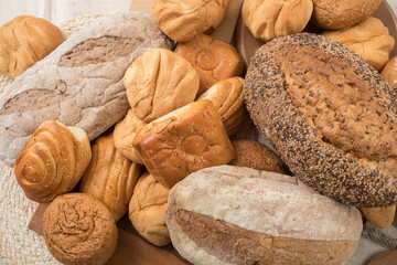 Freshly baked wheat bread loaf breakfast table