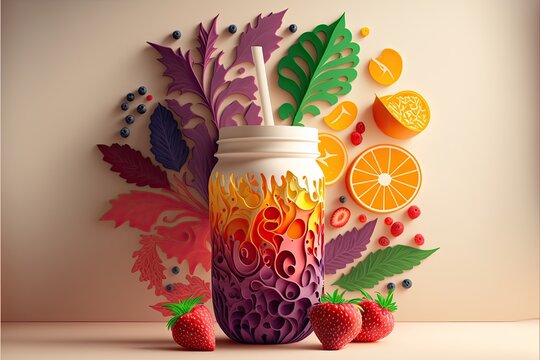 AI generated colorful kirigami illustration of a smoothie - perfect for food, drink, and paper craft designs