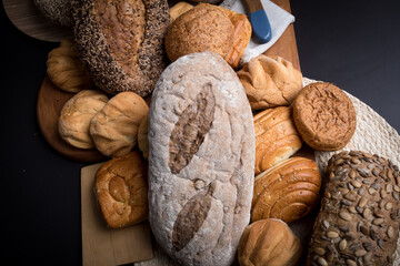 Freshly baked wheat bread loaf breakfast table