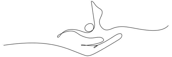 Hand holds music note continuous one line drawing. Vector isolated on white. © Віталій Баріда