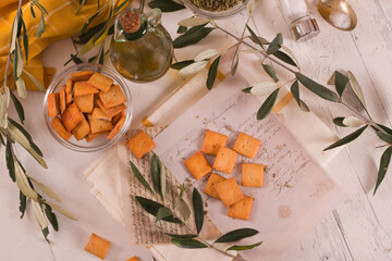 Crostini bread with oregano and olive oil.