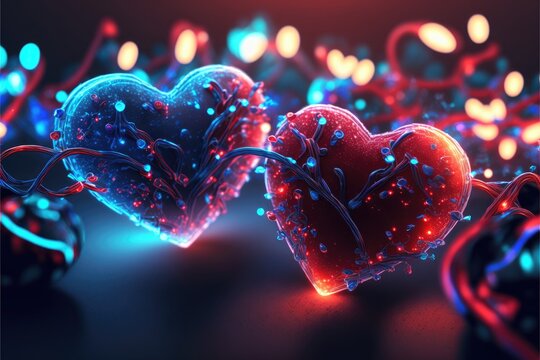 Neon Bokeh Light Heart Garlands - AI Generated Image for Valentine's Day and Love-themed Decorations