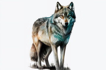 Gray Wolf, watercolor, pastel, colors. ethereal. high quality. ephemeral art. Generated AI.
