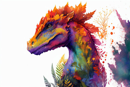 Dinosaur, watercolor, pastel, colors. ethereal. high quality. ephemeral art. Generated AI.