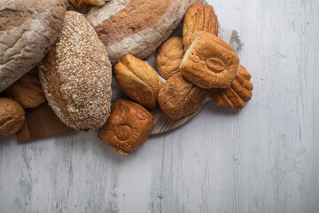 Freshly baked wheat bread loaf breakfast table