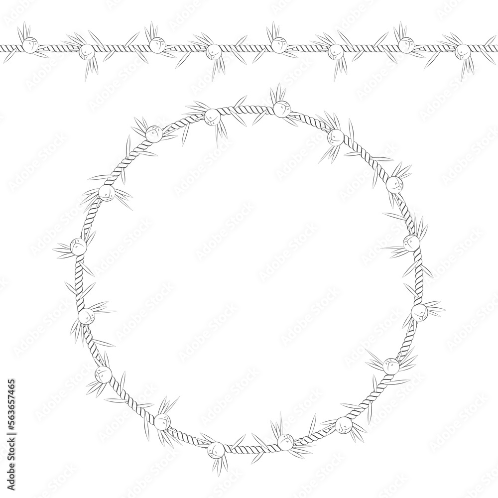 Aufkleber seamless pattern and frame of the cord with juniper. isolated objects on white.