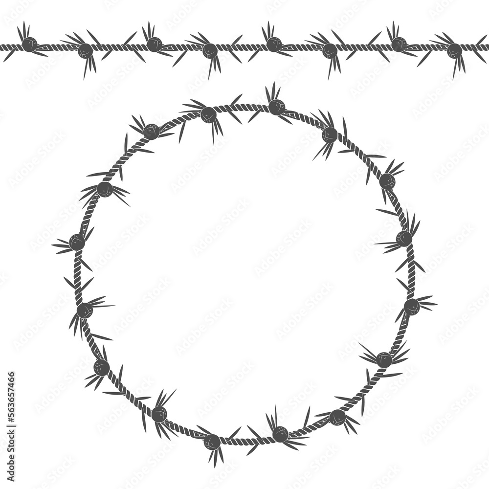 Aufkleber seamless pattern and frame of the cord with juniper. isolated objects on white.