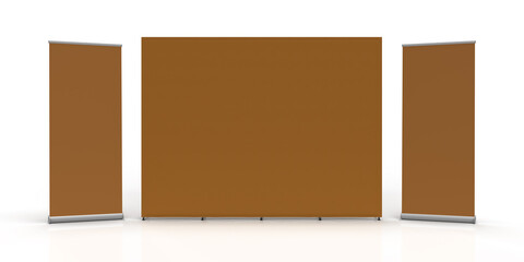 Brown Exhibition Fabric Wall Banner Cloth Straight Display Stand isolated on a white background and 3d rendered for mockup and illustrations