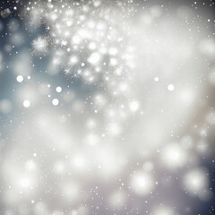 Background bokeh effect with defocused lights and snowflakes. Generative Ai