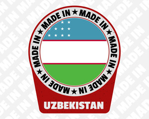Made in Uzbekistan vector badge, simple isolated icon with country flag, origin marking stamp sign design,