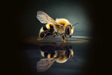 Fotobehang The bee drinks water. Generative Ai © Alexandra