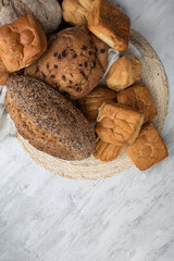 Freshly baked wheat bread loaf breakfast table