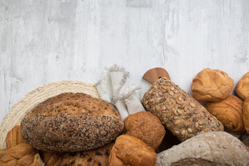Freshly baked wheat bread loaf breakfast table