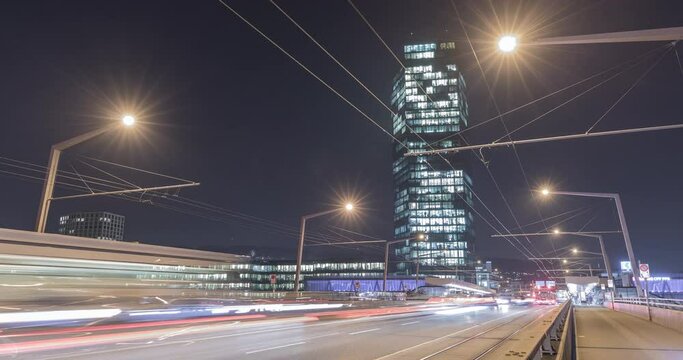 Prime Tower in Zurich, Switzerland, Hyperlapse, 4k