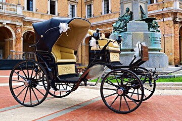 old horse drawn carriage in Recanati village birthplace of Giacomo Leopardi in MACERATA, ITALY