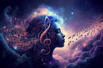 Musiknoten und Violinschlüssel mit spirituellen Hintergrund für Meditationsmusik - Generative Ai
