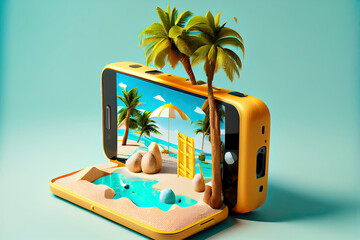 Fototapeta premium 3d Smartphone. Summer and vacation concept