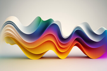 Abstract colorful gradient wave 3d rendering, white background, chromatic dispersion and thin film spectral effect, AI generated - obrazy, fototapety, plakaty
