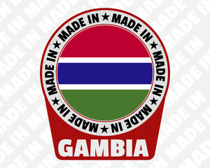 Made in Gambia vector badge, simple isolated icon with country flag, origin marking stamp sign design,