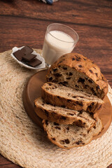 Freshly baked wheat bread loaf breakfast table