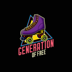 Original vector logo in vintage style. Vintage roller skates. T-shirt design, design element.