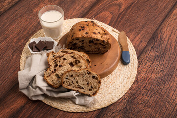 Freshly baked wheat bread loaf breakfast table