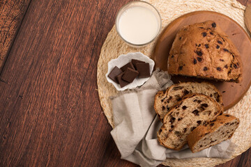 Freshly baked wheat bread loaf breakfast table