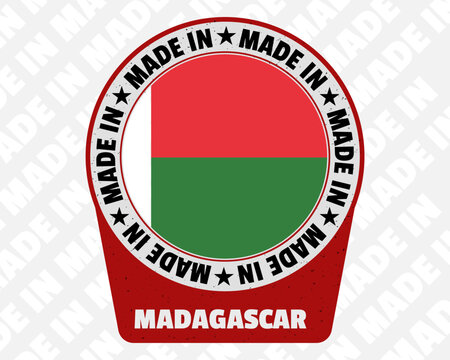 Made in Madagascar vector badge, simple isolated icon with country flag, origin marking stamp sign design,