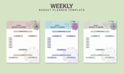 Fototapeta na wymiar Weekly Budget Planner page Vector Template