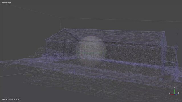 point cloud animation of an industrial warehouse