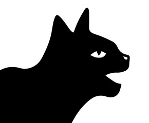 Black cat head. The cat meows. Vector illustration