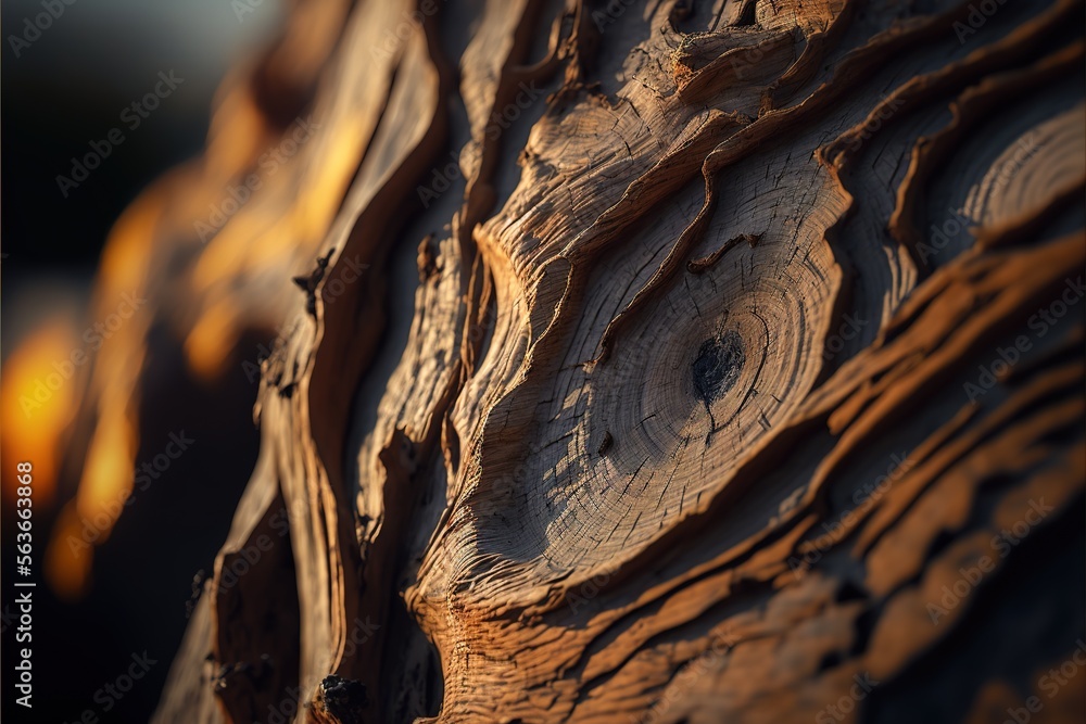 Poster a close up of a tree trunk with a blurry background of the bark and the bark of the tree trunk is br