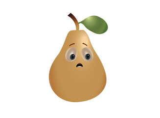 Cartoon image of a pear with surprised eyes on a white background. Vector illustration