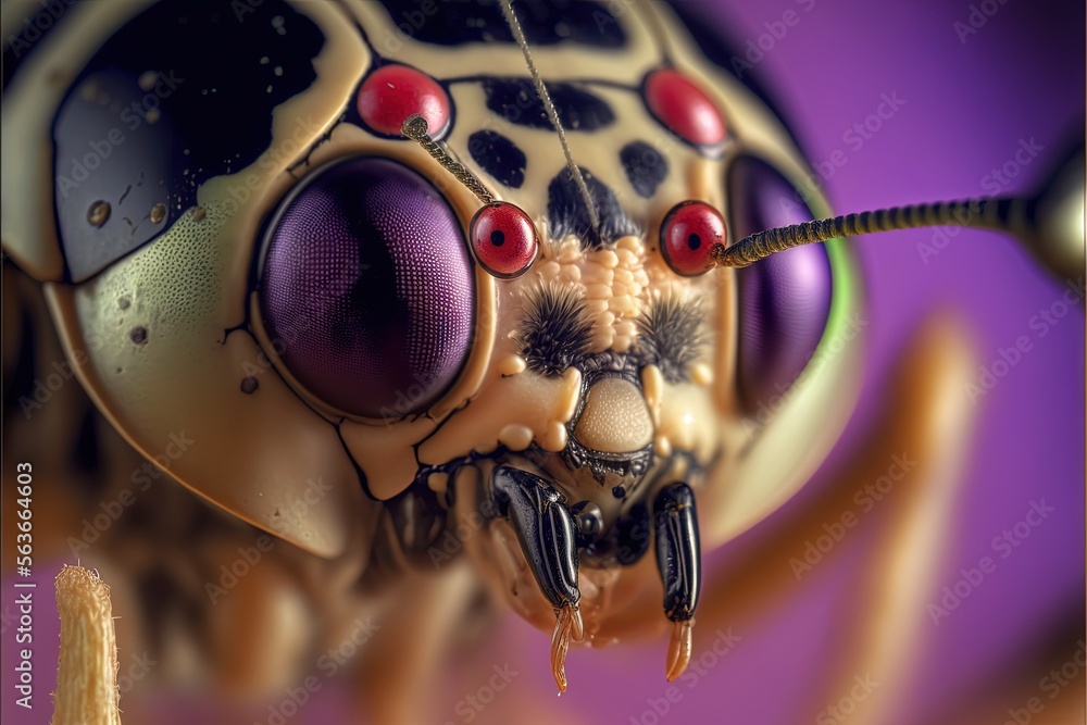 Poster a close up of a bug with red eyes and a long nose with a long nose and a long nose with a long nose 