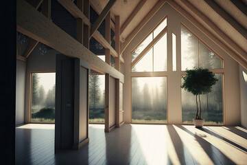 Fototapeta premium Eco-Friendly Living: A Room with Natural Light and Sustainable Furnishings. Generative AI